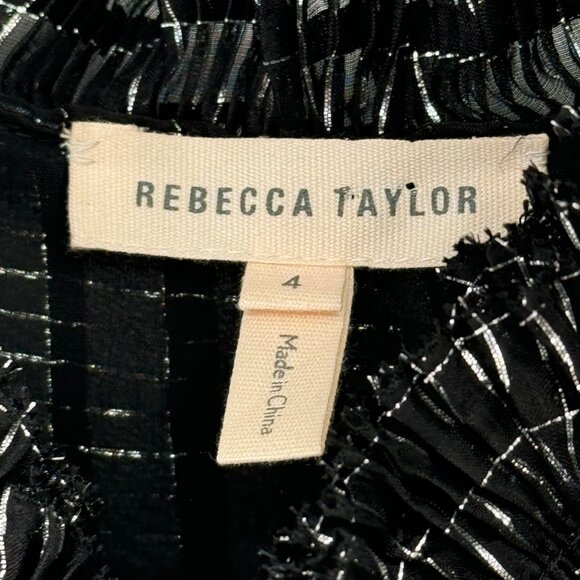 Rebecca Taylor Black silver Metallic Ruffle Camisole sleeveless Top Size 4 - Picture 5 of 9